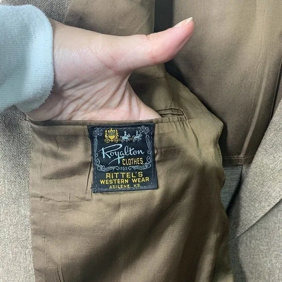 VTG 60s Rittels Western Wear Mens 42L Brown with Leather Trim Sport Coat - Picture 11 of 16